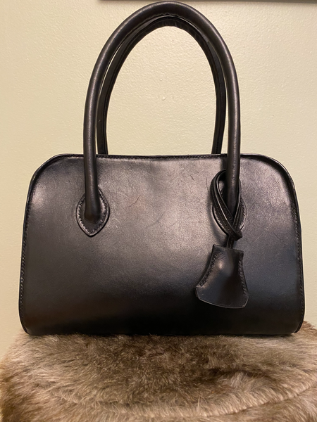 Black Calf Top Handle Bag